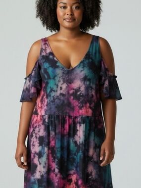 Torrid Cold Shoulder Swim Cover Up Dress In Tie-dye Multi Size 6X